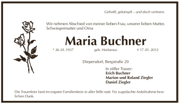 Traueranzeige von Maria Buchner von Pegnitz-Zeitung